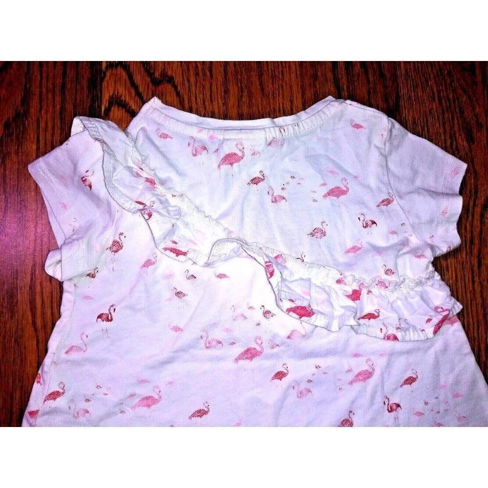 Zara Girl Dress pink Flamingo print baby Size 18/24 white with ruffle cap sleeve